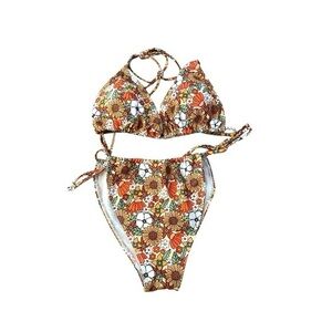 Retro Floral Orange and Brown Bikini Set